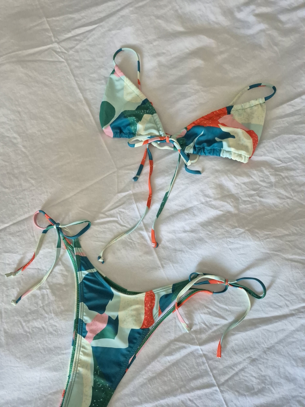 Zaful Teal Green Blue & Pink Abstract Tie Bikini